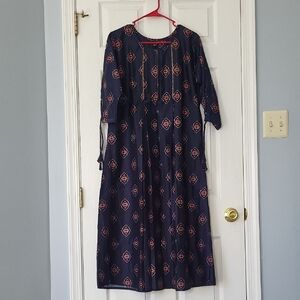 Elegant Navy Blue Patterned Dress
